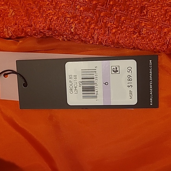 NWT KARL LAGERFELD PARIS ORANGE TWEED DOUBLE BREASTED BLAZER - Picture 11 of 14